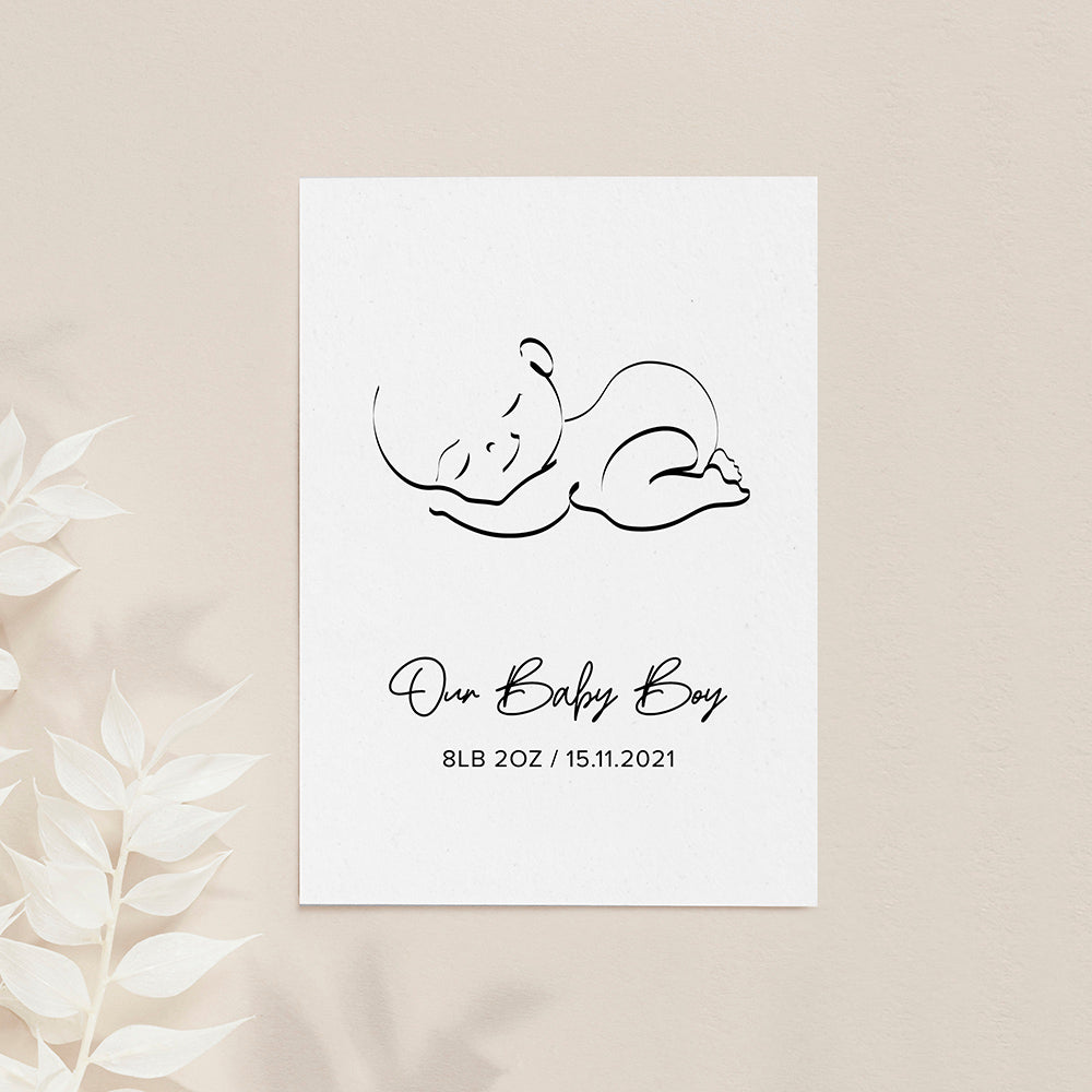 Personalised Line Art Sleeping Baby Print