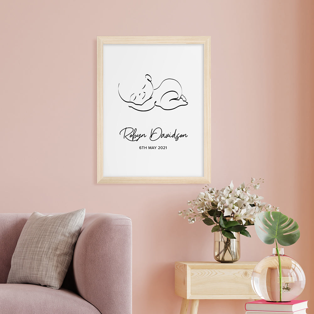 Personalised Line Art Sleeping Baby Print