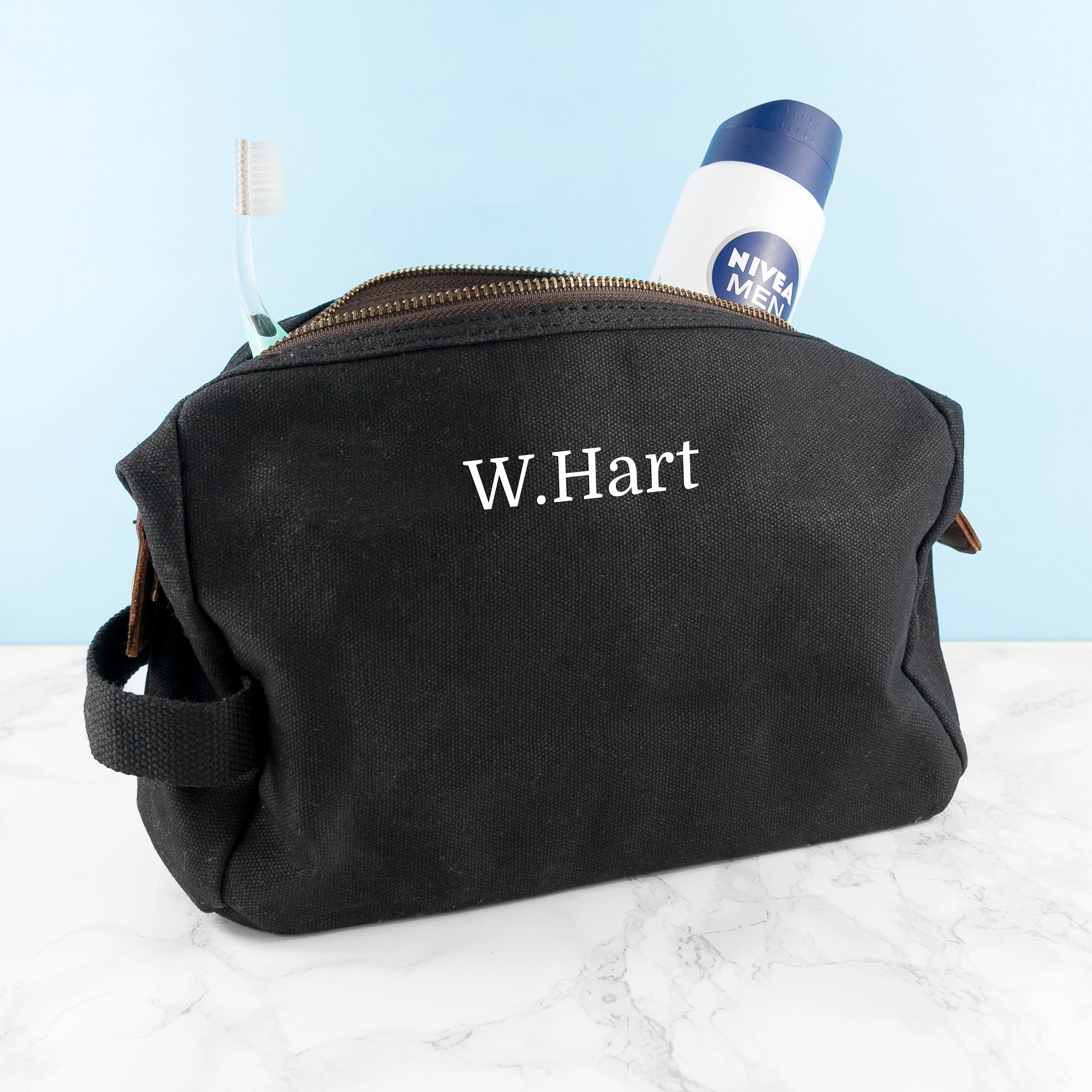 Personalised Men's Waxed Wash Bag