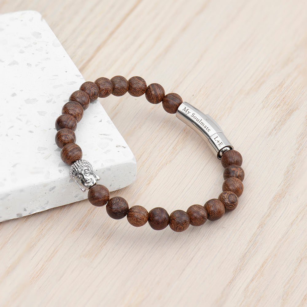 Personalised Mens Wooden Buddha Bracelet
