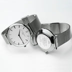 Personalised Metallic Mesh Strapped Watch With White Dial