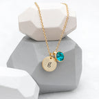 Personalised Monogram Gold Birthstone Crystal and Disc