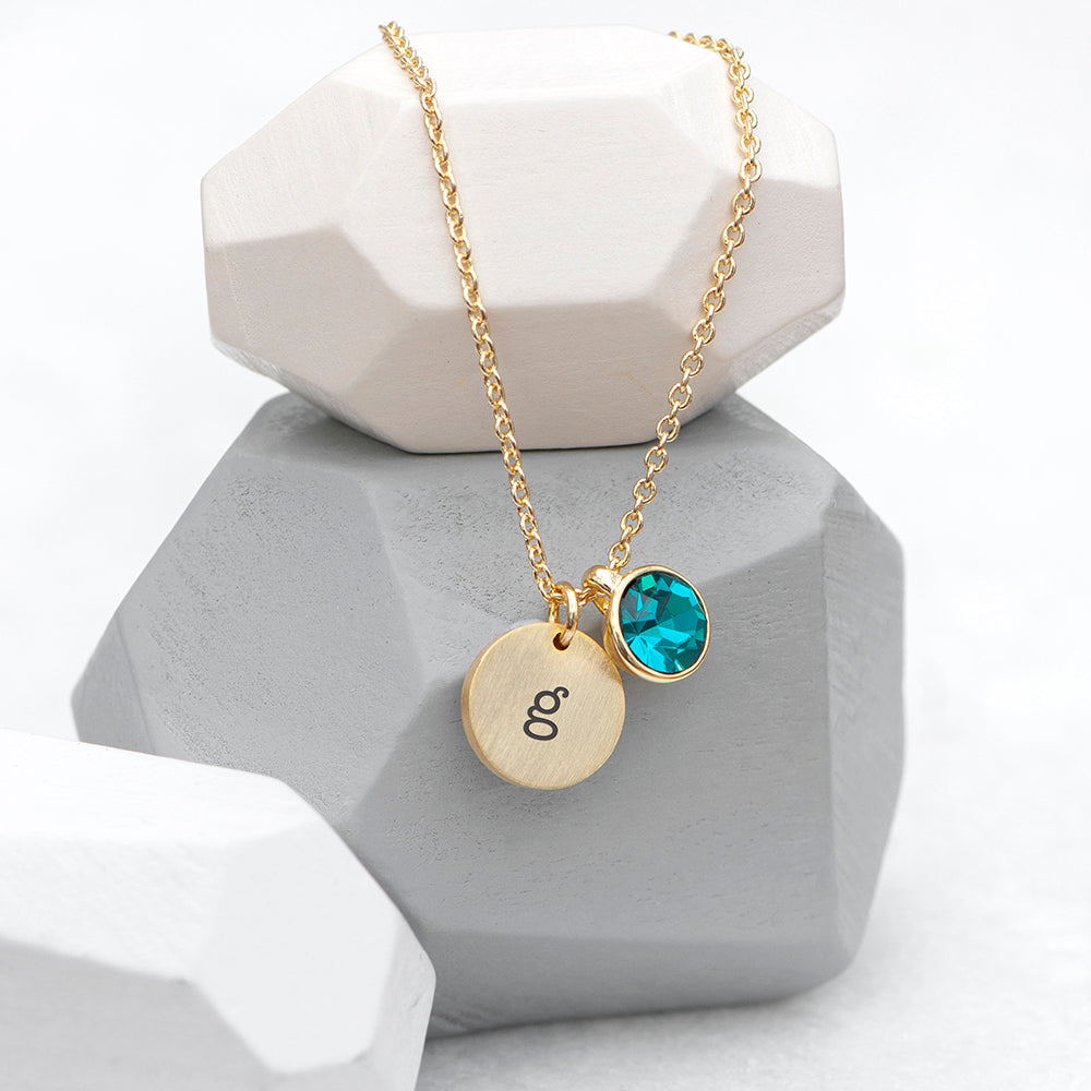 Personalised Monogram Gold Birthstone Crystal and Disc