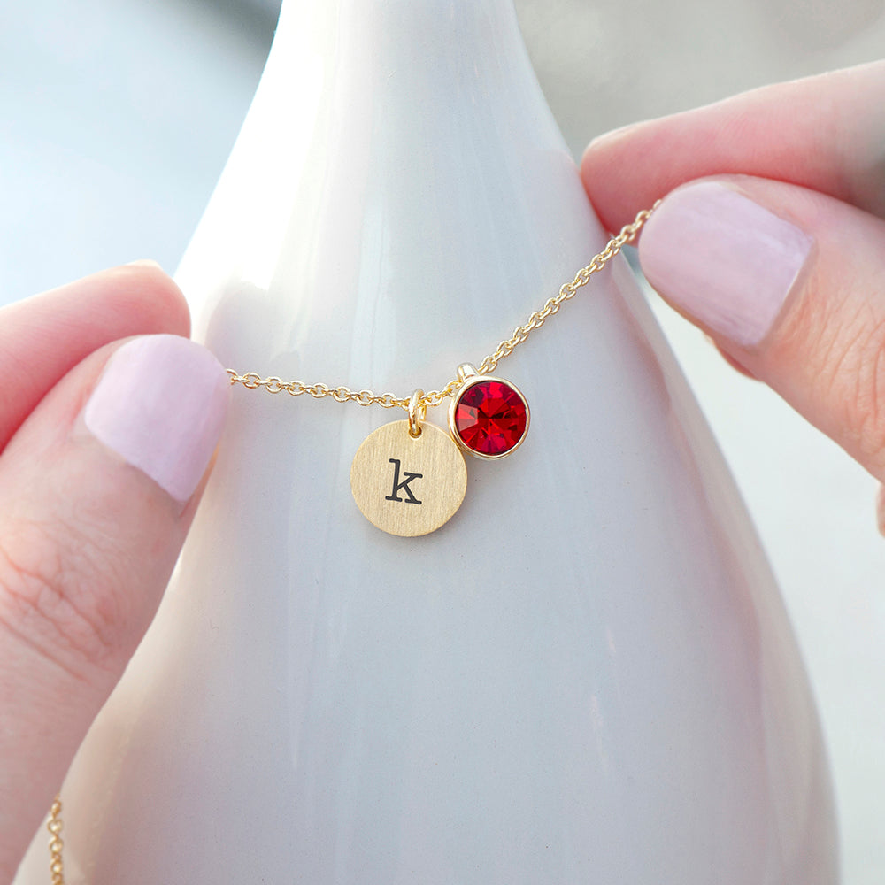 Personalised Monogram Gold Birthstone Crystal and Disc