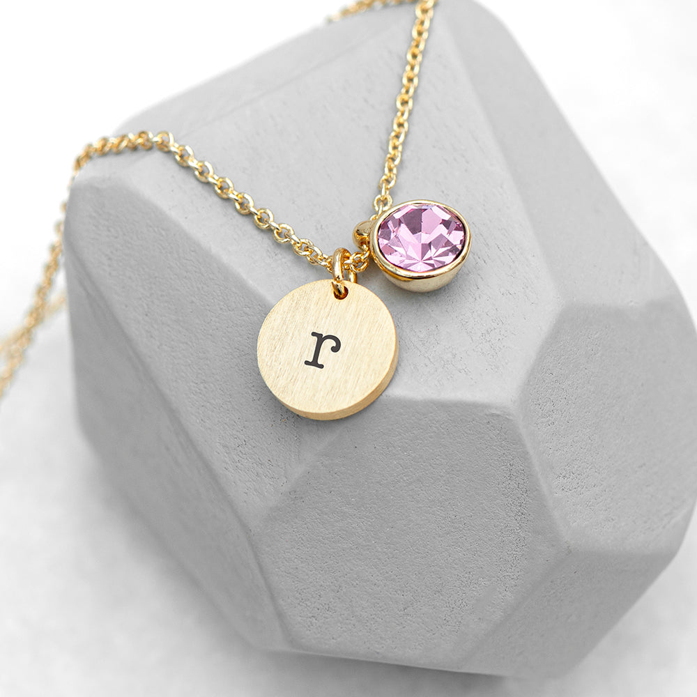 Personalised Monogram Gold Birthstone Crystal and Disc