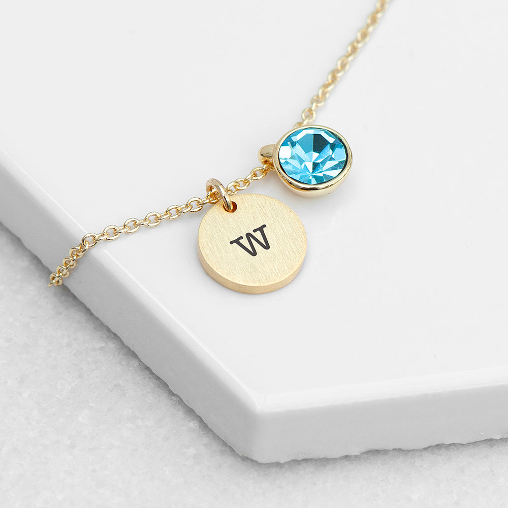 Personalised Monogram Gold Birthstone Crystal and Disc