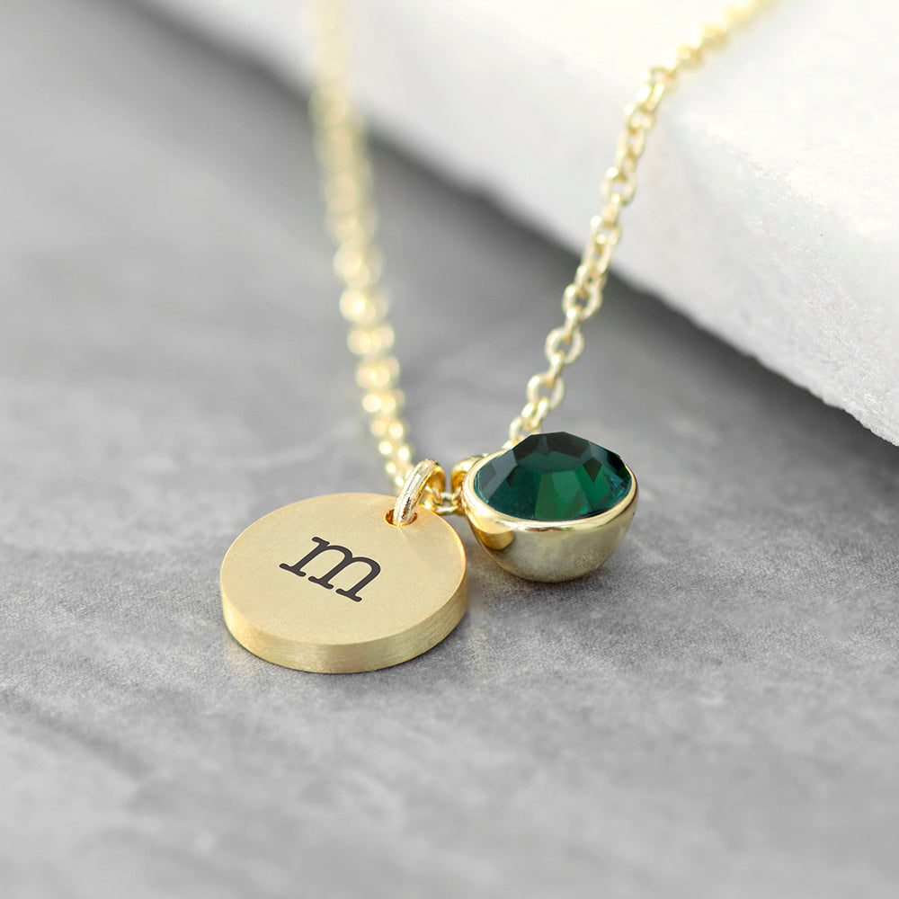 Personalised Monogram Gold Birthstone Crystal and Disc