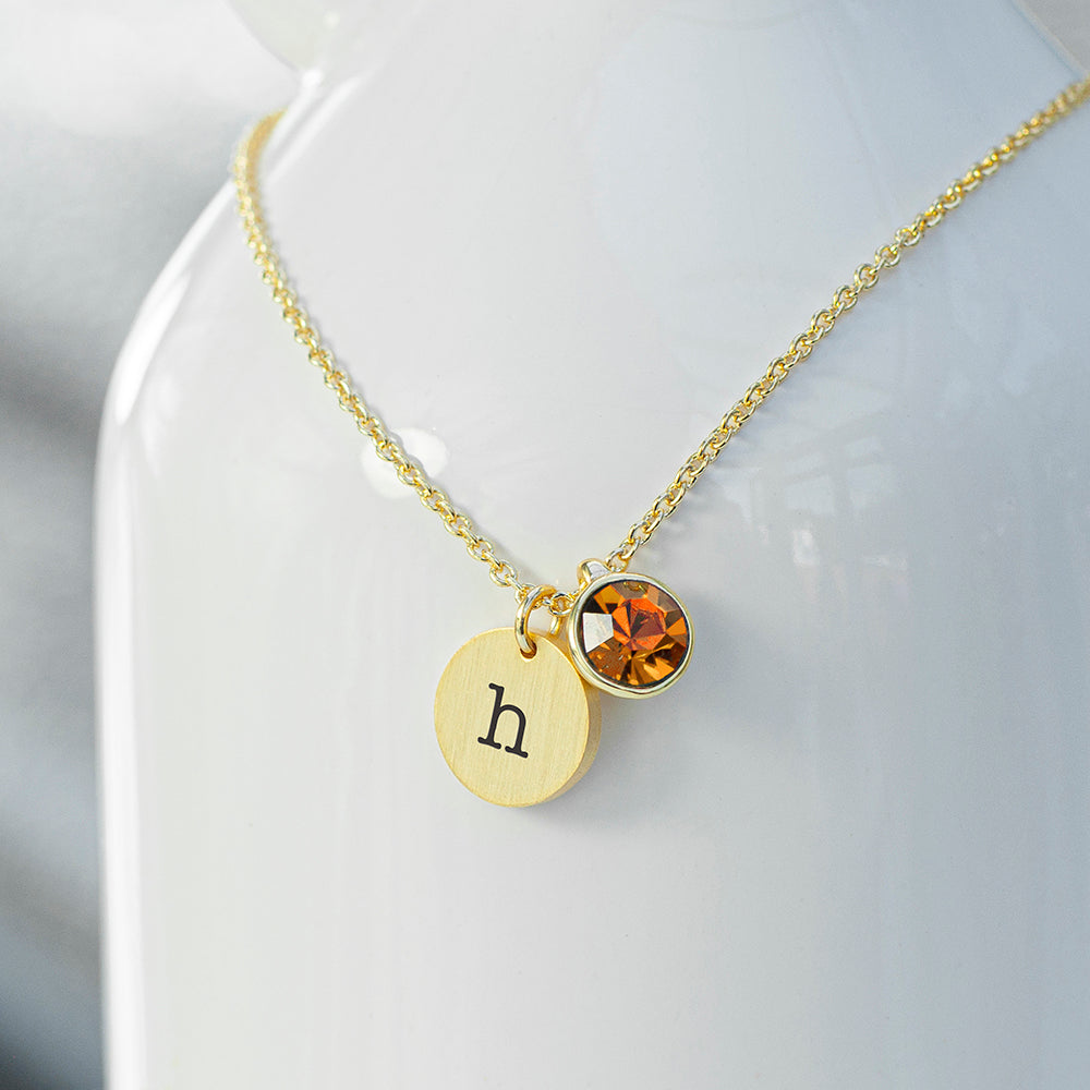 Personalised Monogram Gold Birthstone Crystal and Disc