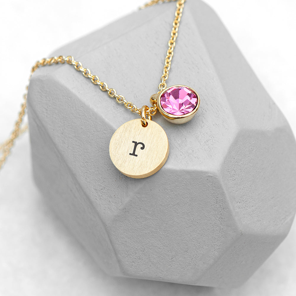 Personalised Monogram Gold Birthstone Crystal and Disc