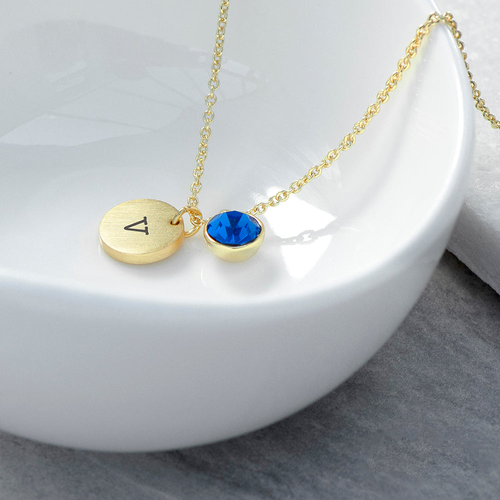 Personalised Monogram Gold Birthstone Crystal and Disc