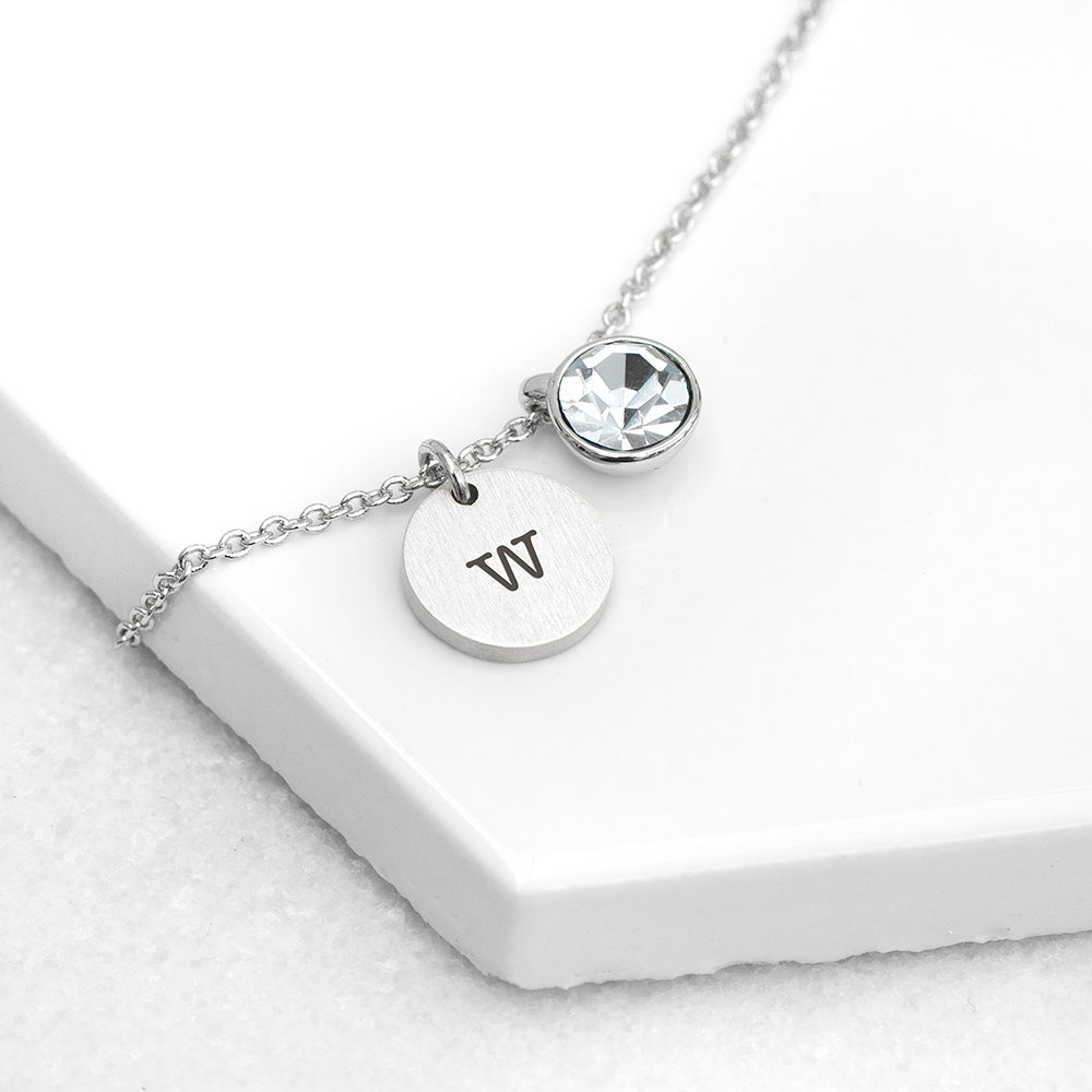 Personalised Monogram Silver Birthstone Crystal and Disc