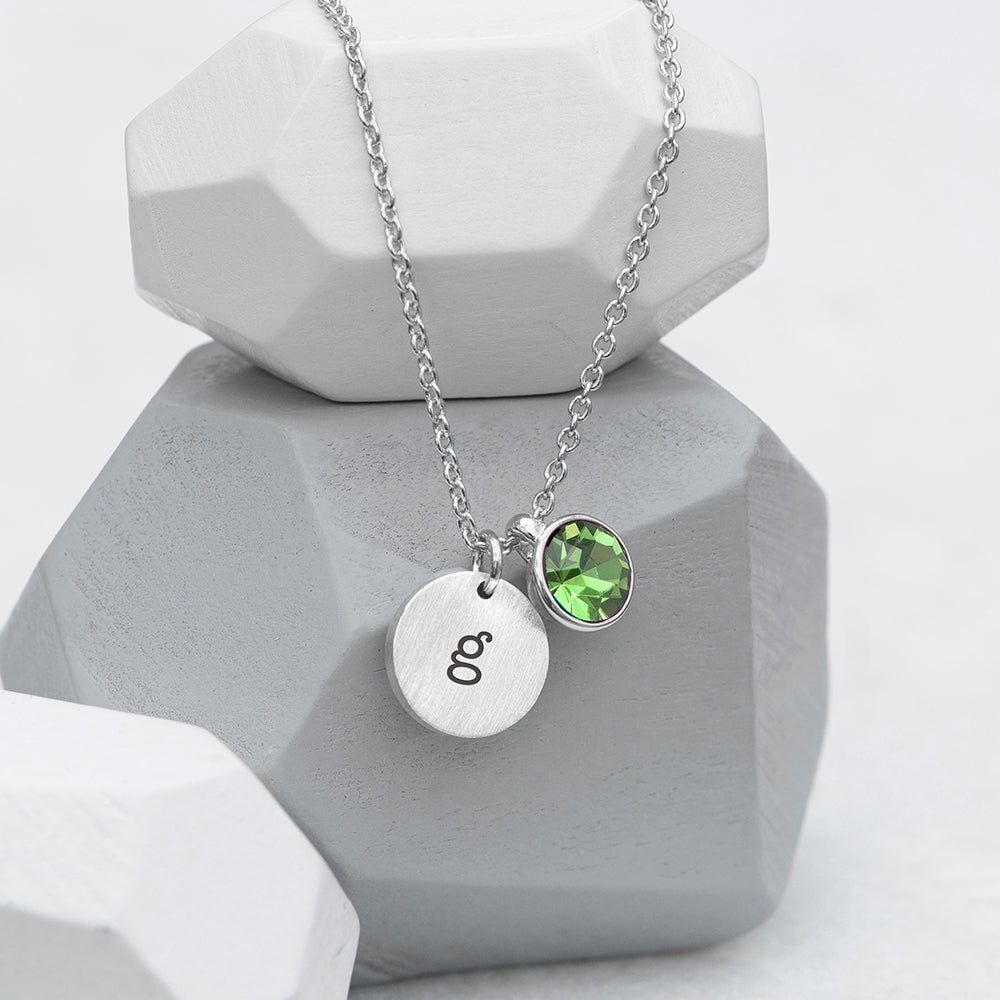 Personalised Monogram Silver Birthstone Crystal and Disc