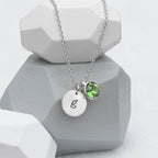 Personalised Monogram Silver Birthstone Crystal and Disc