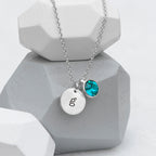 Personalised Monogram Silver Birthstone Crystal and Disc
