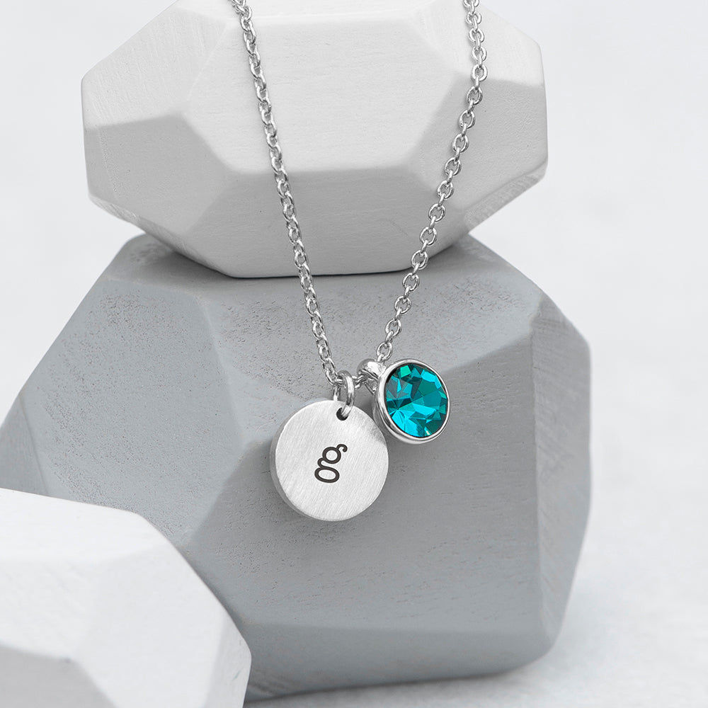 Personalised Monogram Silver Birthstone Crystal and Disc