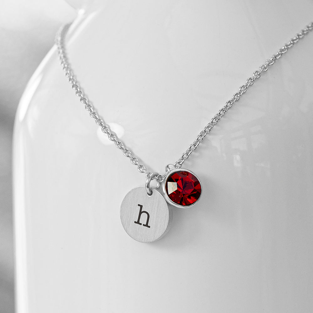 Personalised Monogram Silver Birthstone Crystal and Disc