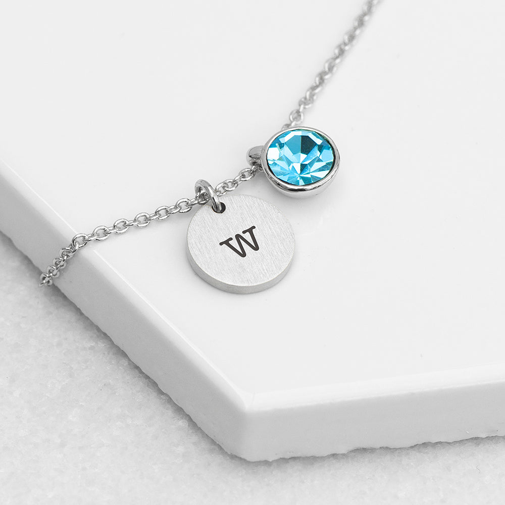 Personalised Monogram Silver Birthstone Crystal and Disc