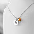 Personalised Monogram Silver Birthstone Crystal and Disc