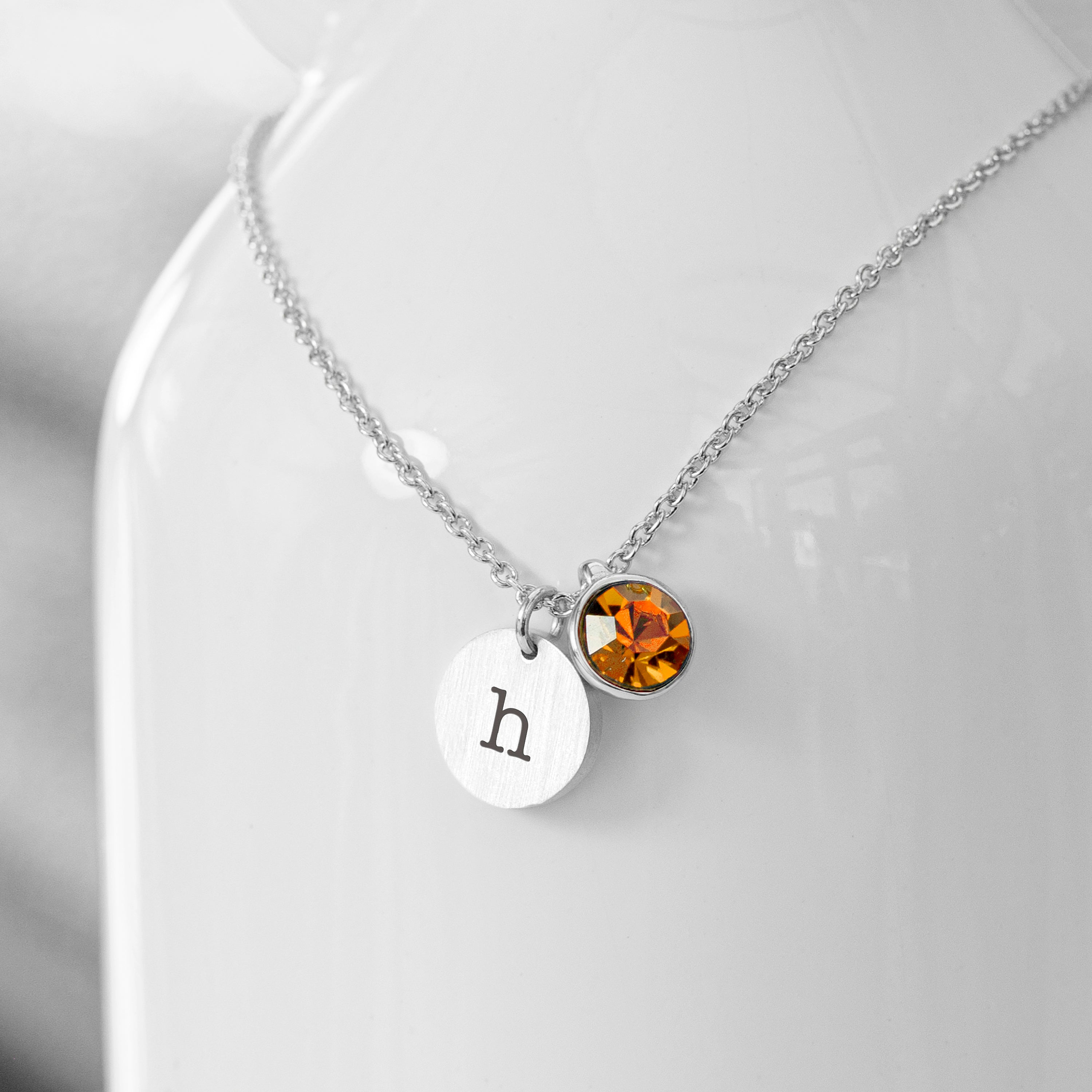 Personalised Monogram Silver Birthstone Crystal and Disc
