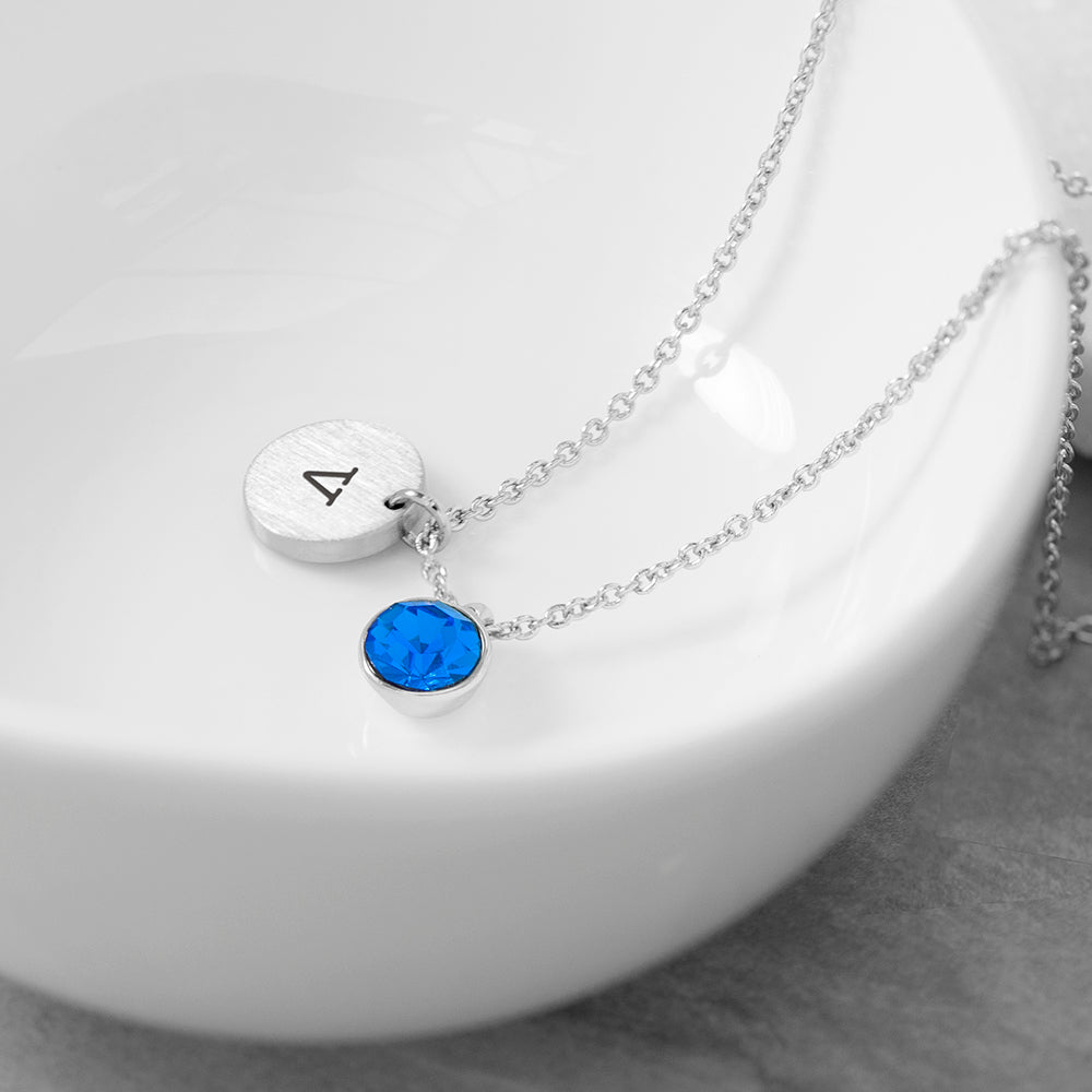 Personalised Monogram Silver Birthstone Crystal and Disc