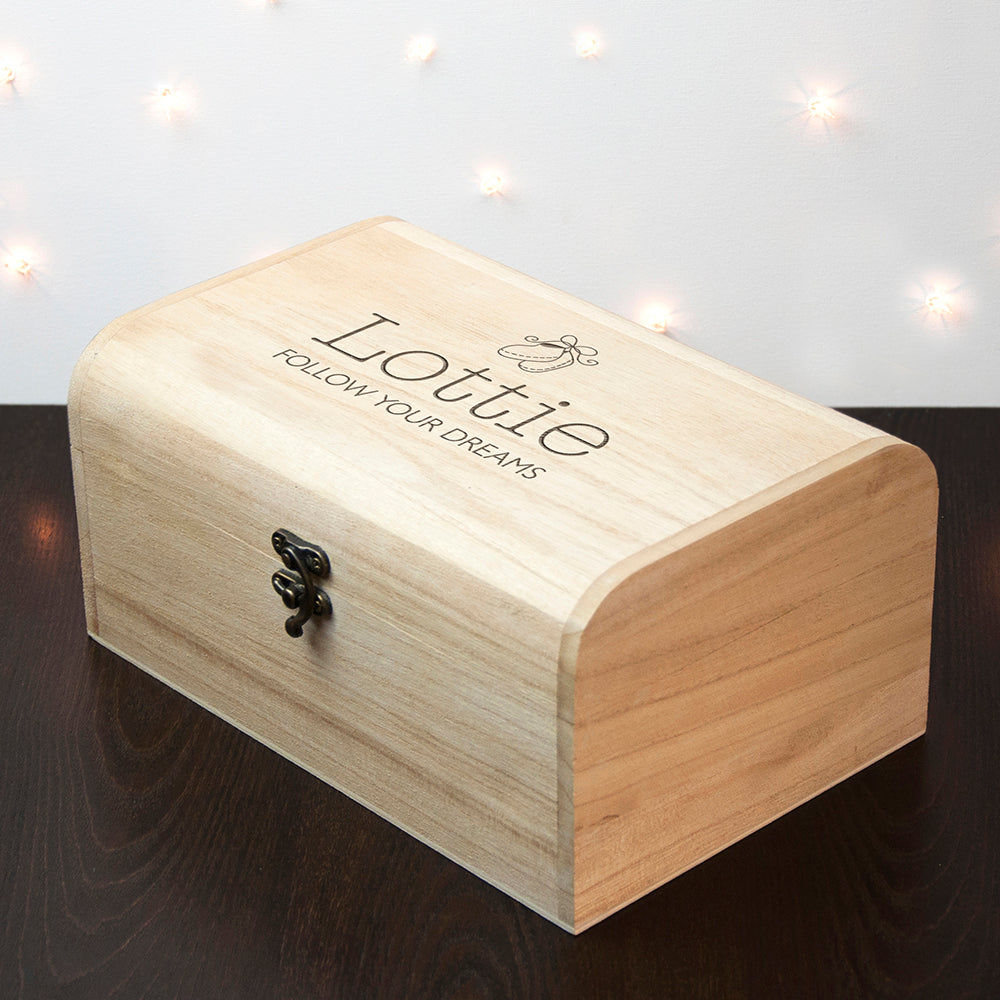 Personalised New Baby Keepsake Wooden Chest -  Booties
