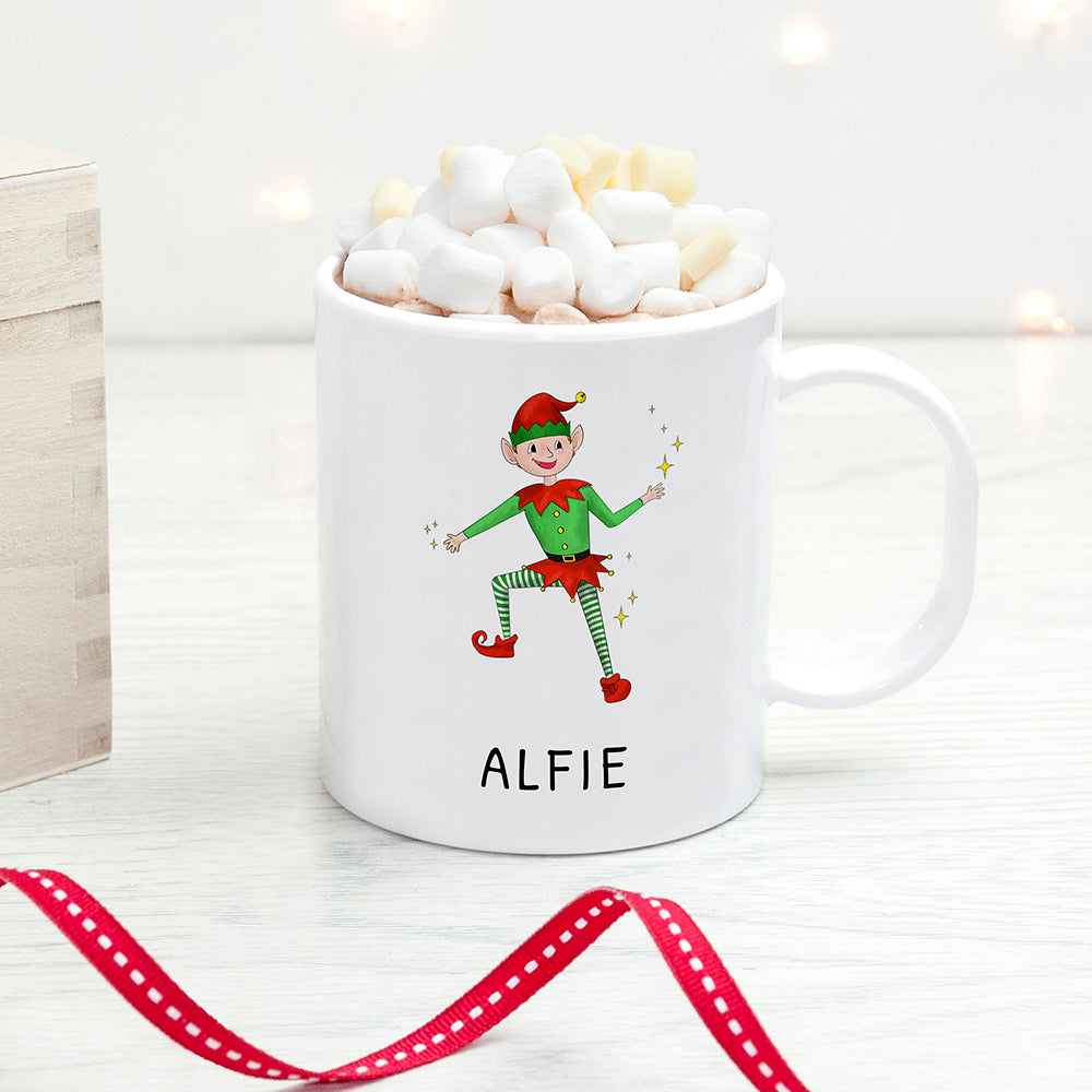 Personalised Playful Elf Christmas Polymer Mug
