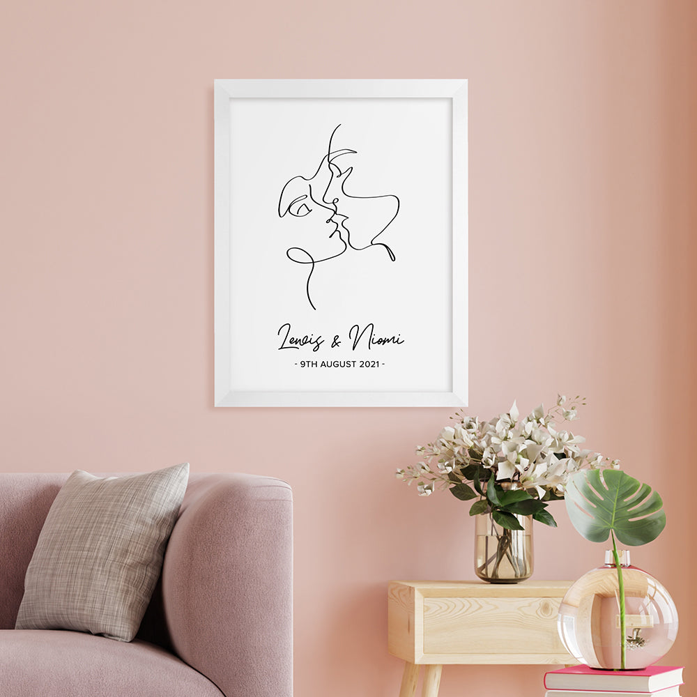 Personalised Romantic Line Art Loving Couple Print