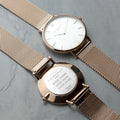 Personalised Rose Gold Mesh Strapped Watch With White Dial