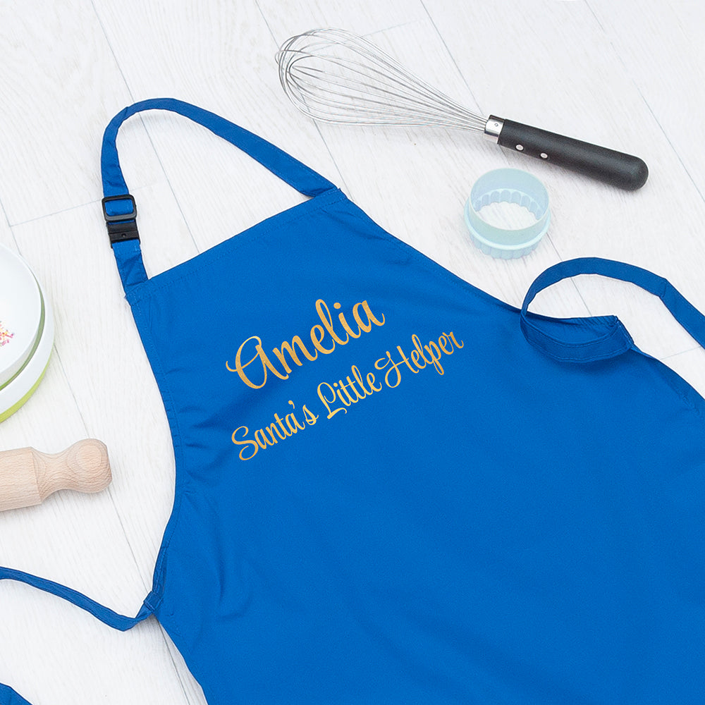 Personalised Santas Little Helper Childrens Blue Waterproof Apron