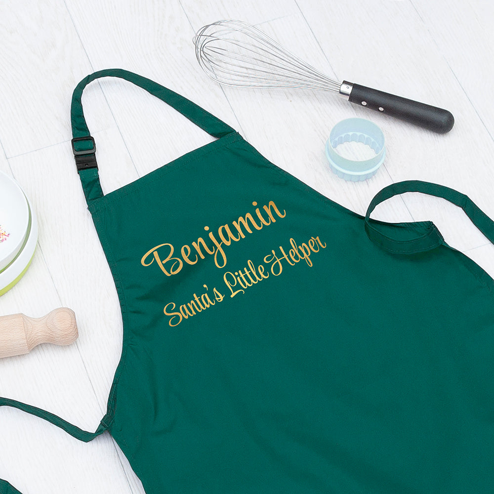 Personalised Santas Little Helper Childrens Green Waterproof Apron