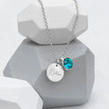 Personalised Silver Birthstone Crystal and Disc Necklace