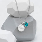 Personalised Silver Birthstone Crystal and Disc Necklace