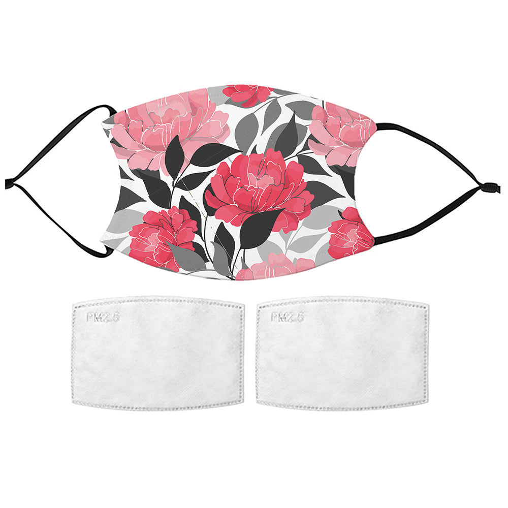 Printed Face Mask - Peonies Pattern Design