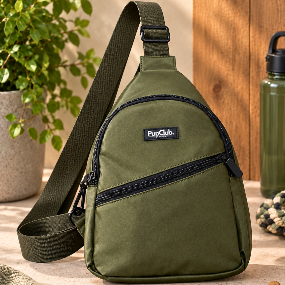 Dog Walking Sling Backpack - Khaki Green