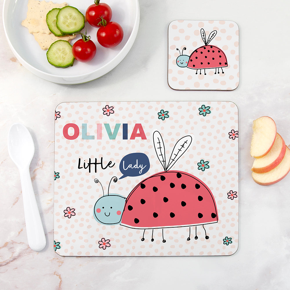 Personalised Children’s Pastel Ladybird Placemat Set