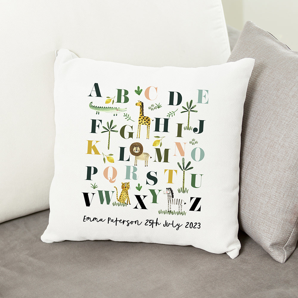 Personalised Safari Animals Alphabet Cushion Cover