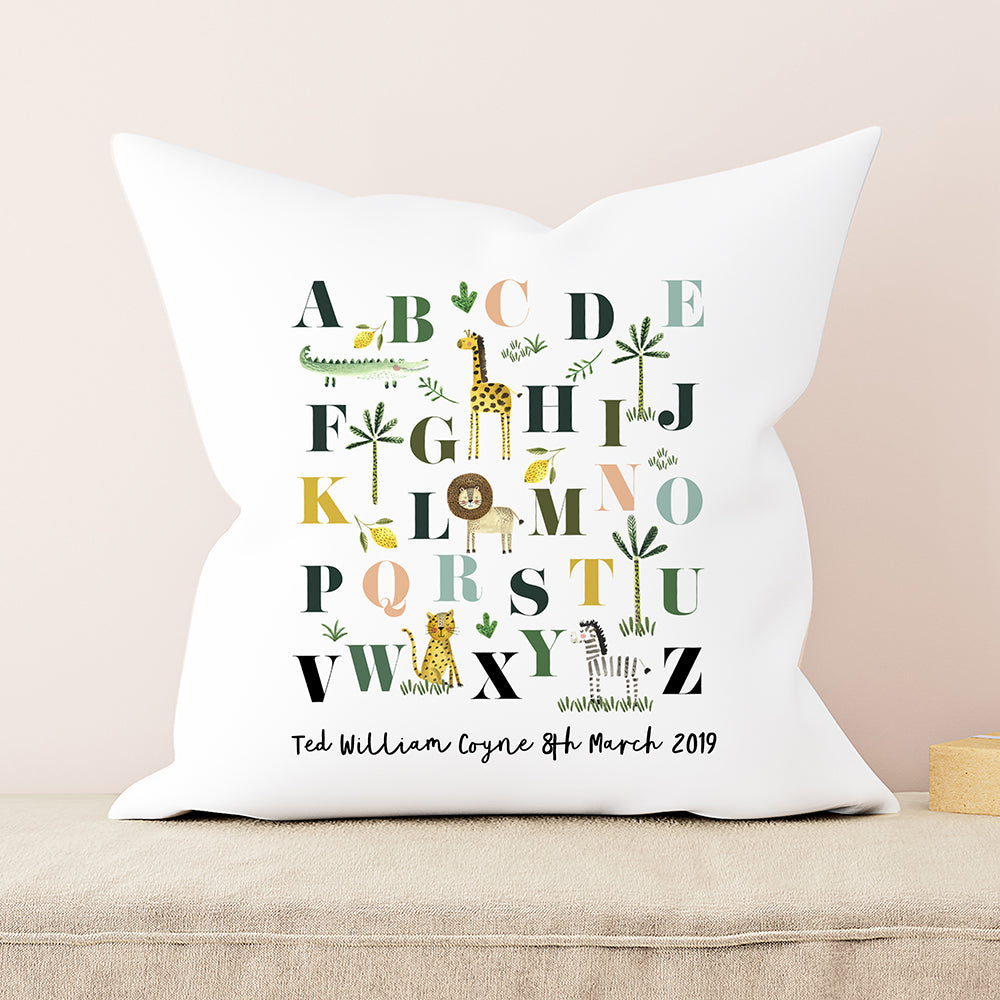 Personalised Safari Animals Alphabet Cushion Cover