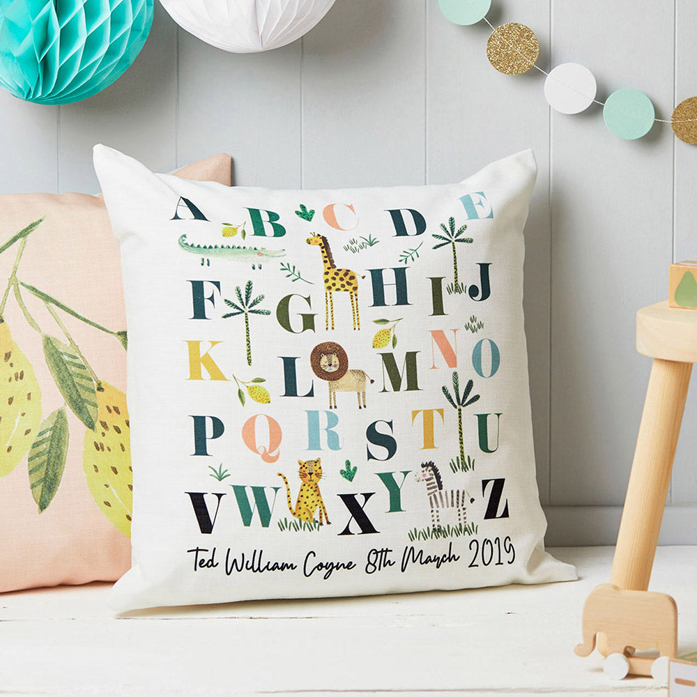 Personalised Safari Animals Alphabet Cushion Cover