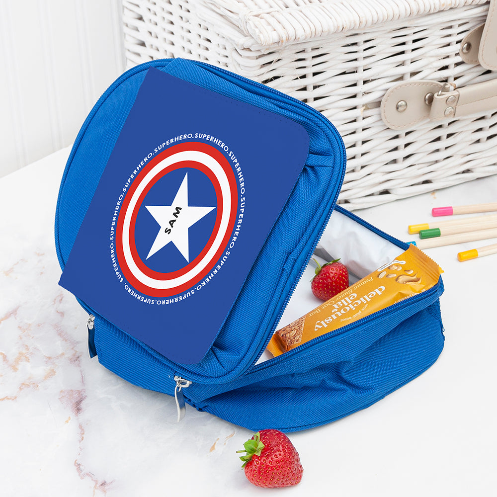 Personalised Superhero Blue Lunch Bag