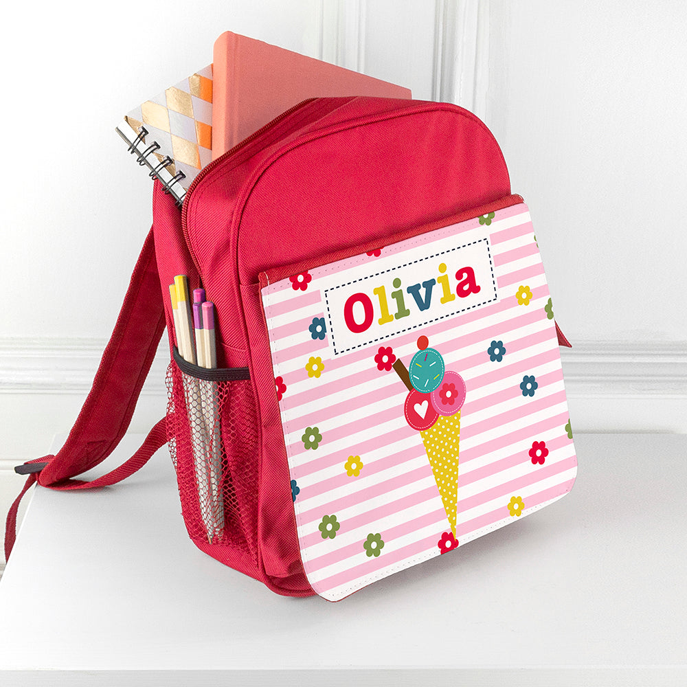 Personalised Girl's Red Mini Rucksack