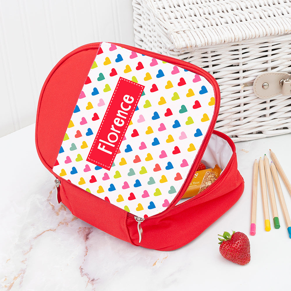 Personalised Girl's Red Patterned Lunch Bag