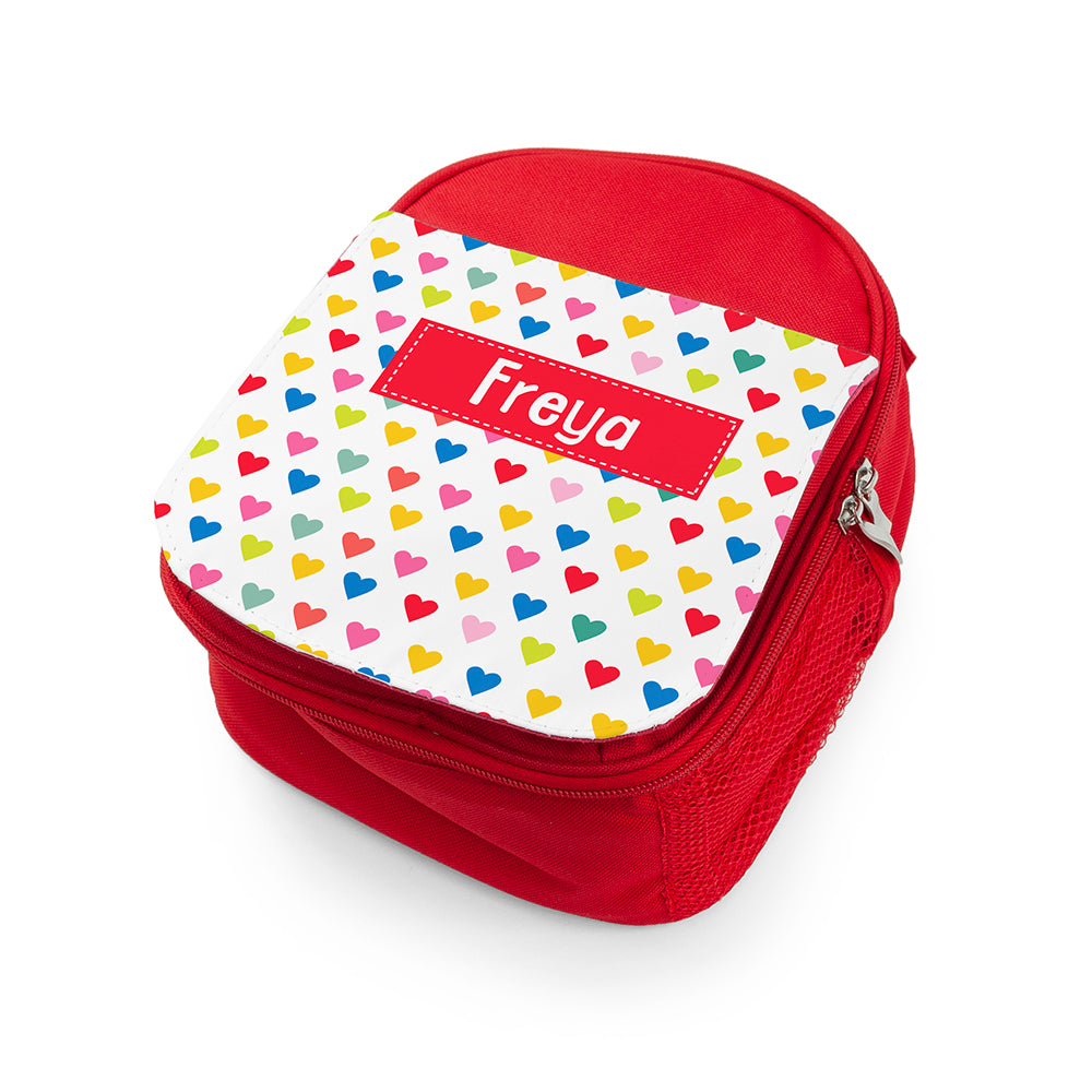 Personalised Girl's Red Patterned Lunch Bag