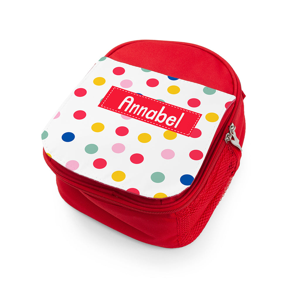 Personalised Girl's Red Patterned Lunch Bag