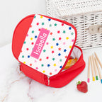 Personalised Girl's Red Patterned Lunch Bag