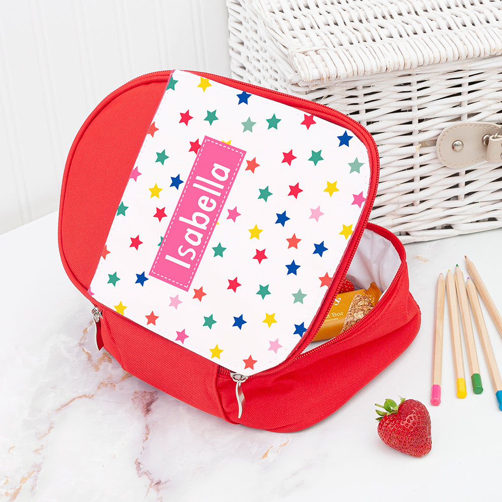 Personalised Girl's Red Patterned Lunch Bag