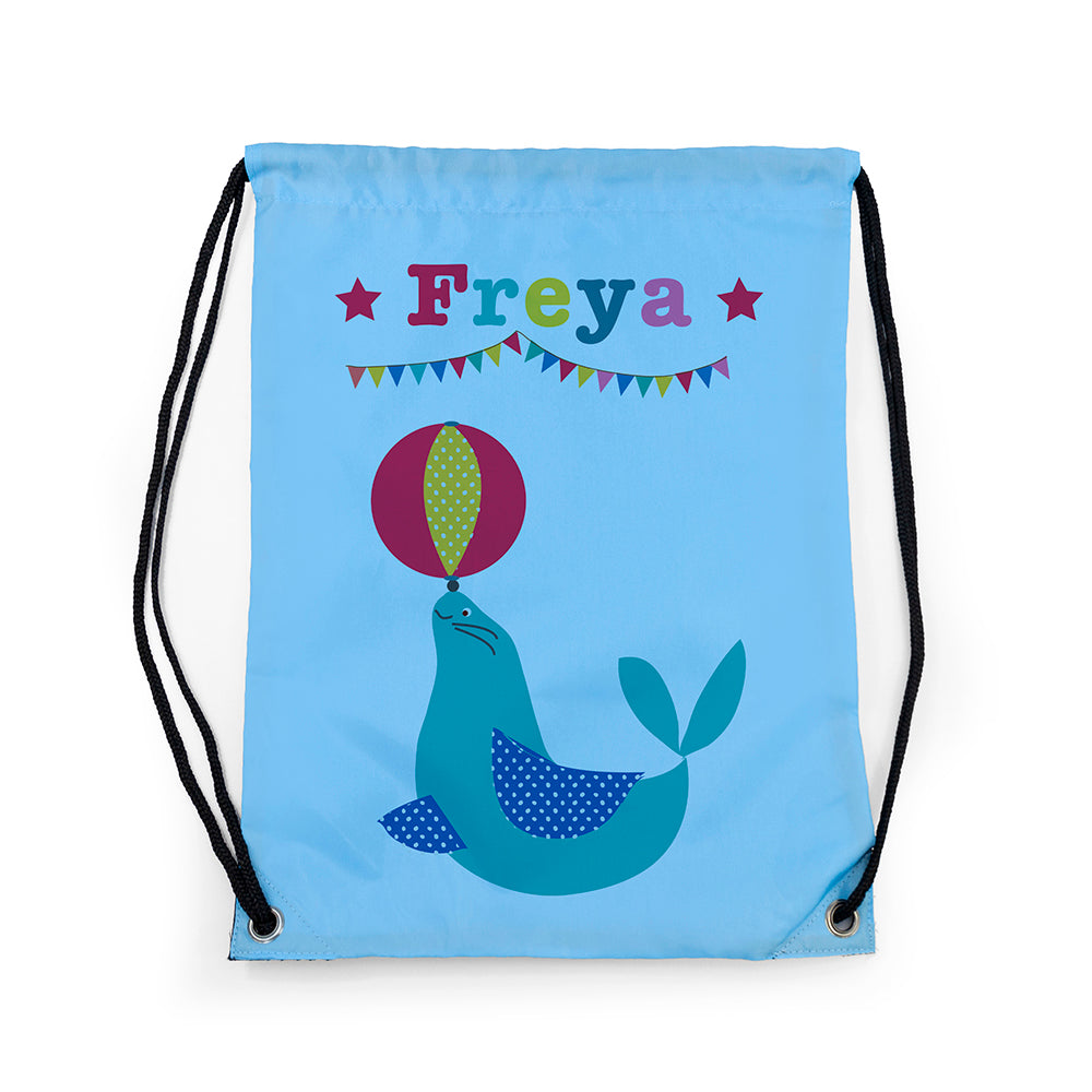 Personalised Sky Blue Circus Waterproof Swim Bag