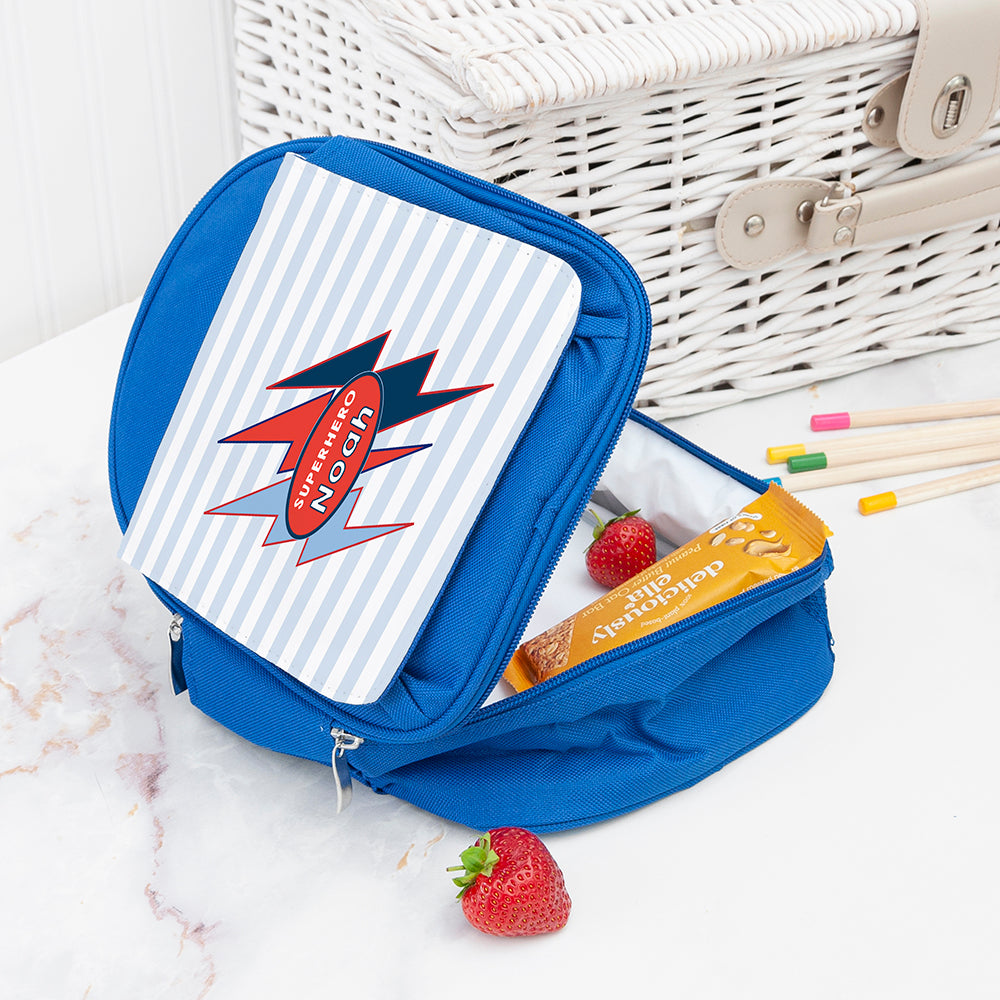 Personalised Superhero Blue Lunch Bag
