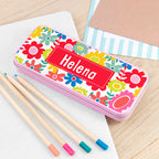 Personalised Girl's Patterned Pink Pencil Case Tin