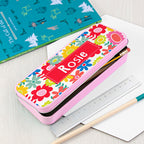 Personalised Girl's Patterned Pink Pencil Case Tin