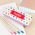 Personalised Girl's Patterned Pink Pencil Case Tin